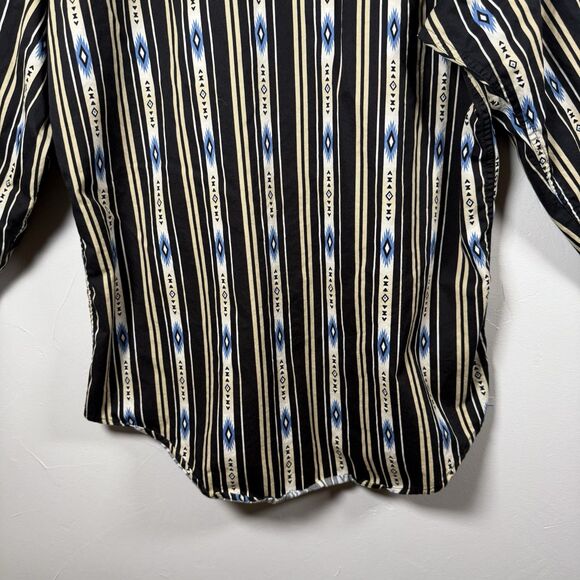 Plains Western Wear Southwest Aztec Pearl Snap Shirt Medium Black Blue VTG - Picture 11 of 14